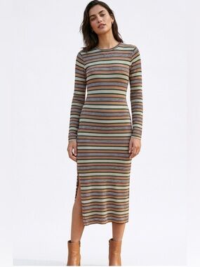 Shades of Grey by Micah Cohen Multi-Stripe Long Sleeve Midi Dress - SZ S